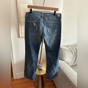 Guess Vintage Y2K 90’s Boot Cut Embrodery Distressed Boho Jeans Size 32